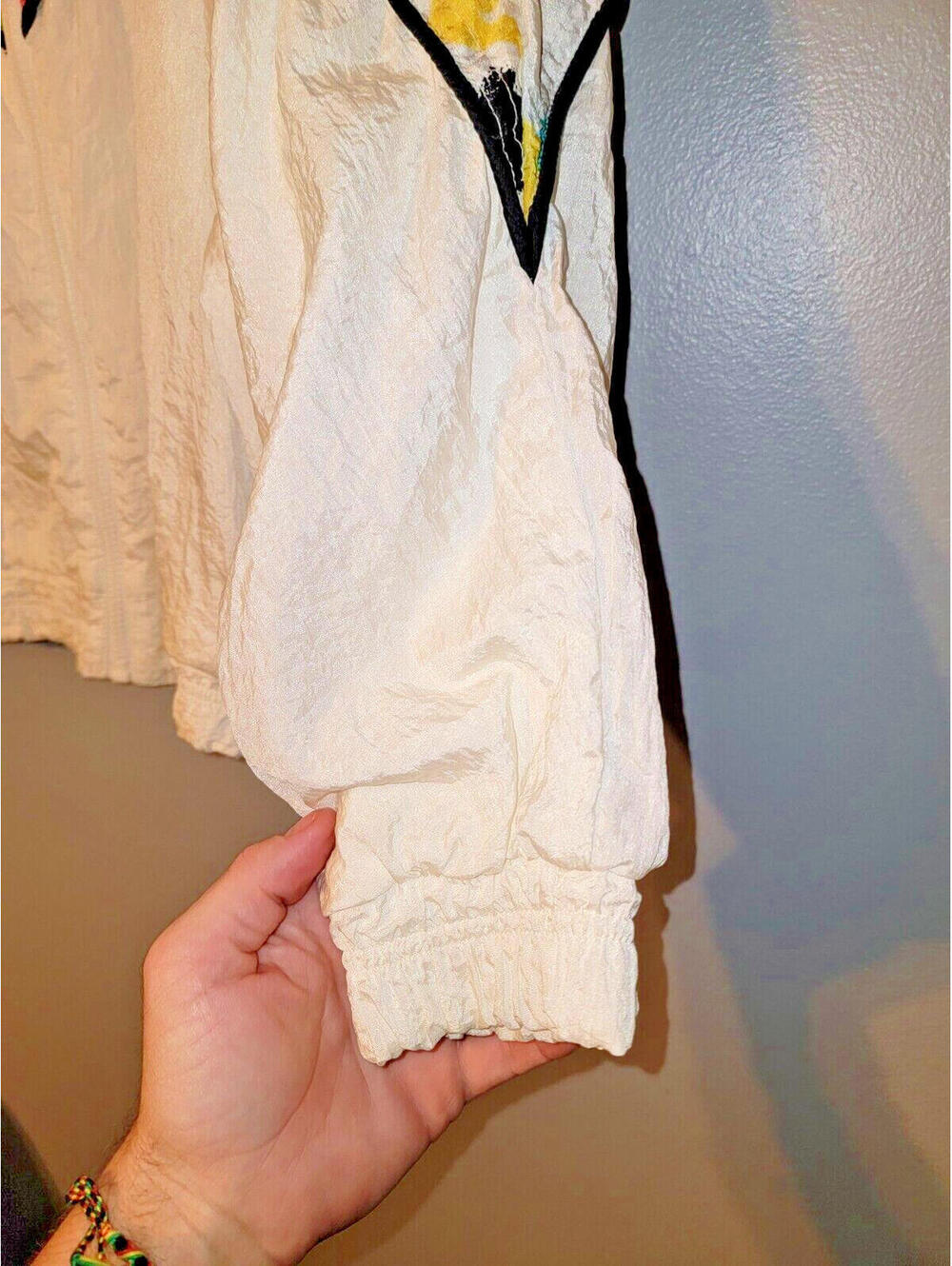VTG 70s 80s Pan Asia Hip Full Art Retro White Windbreaker Fullzip Jacket S Small - Picture 6 of 14